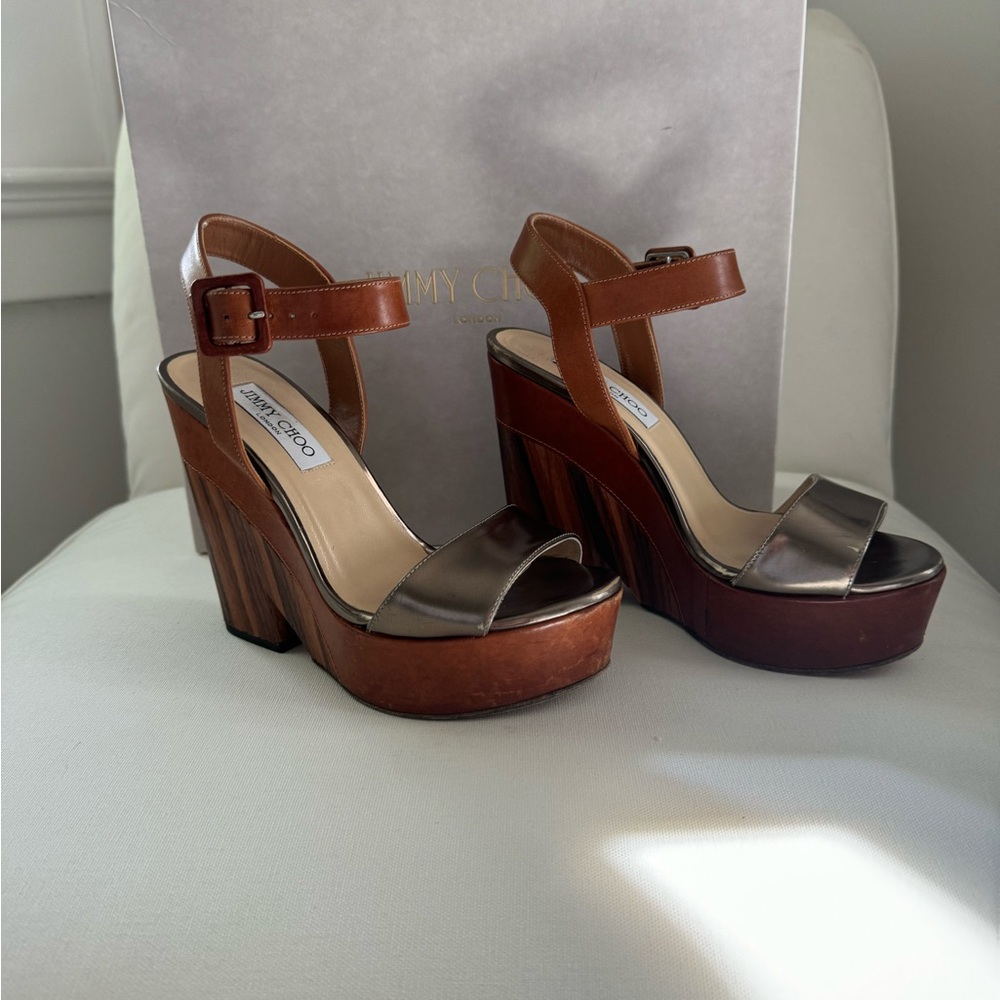 Jimmy Choo Brown and Silver Platform Heels